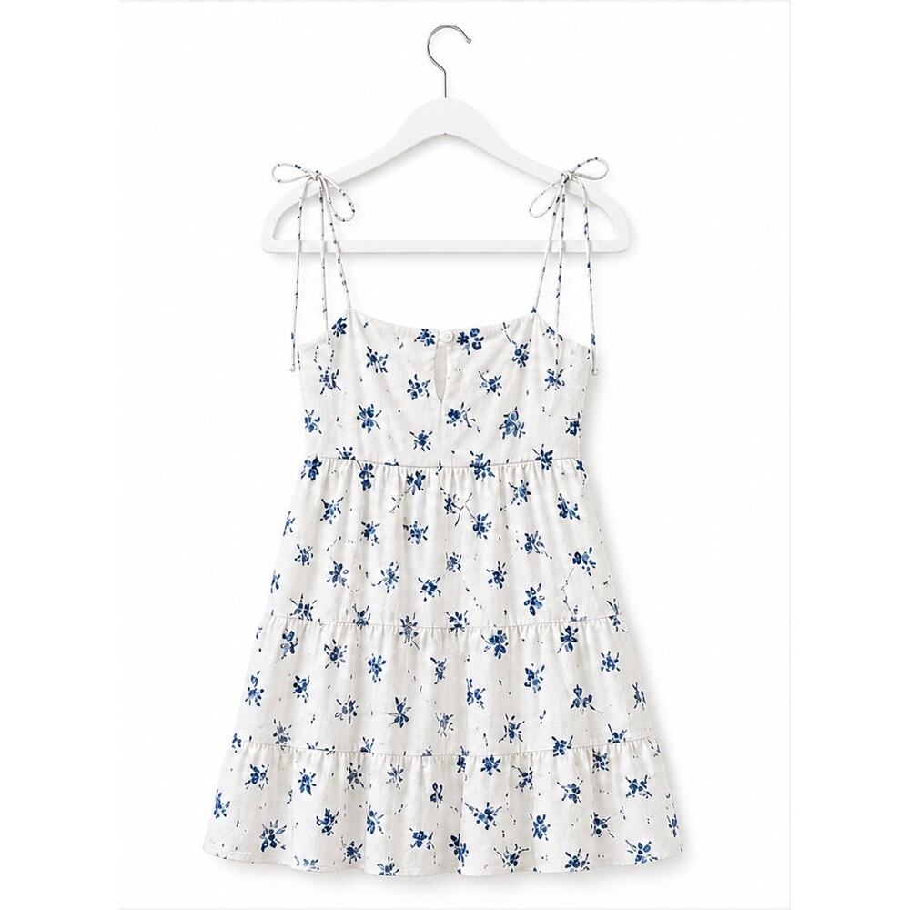 Abercrombie & Fitch Floral Tie Strap Mini Dress White Blue Size Medium